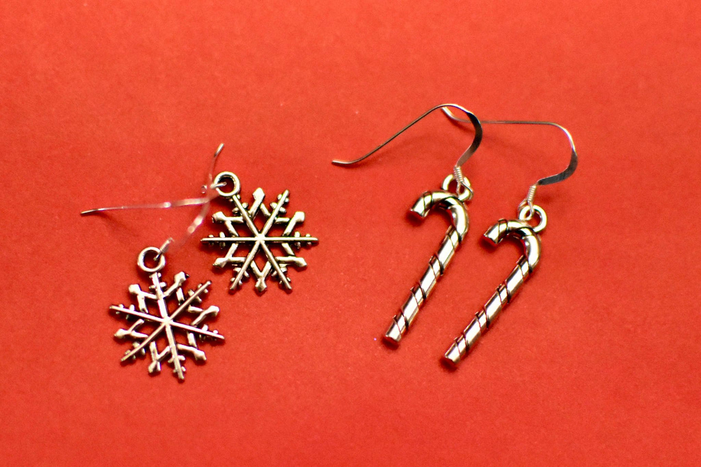 Sterling Silver Christmas Earring set | Snowflake and Candy Cane