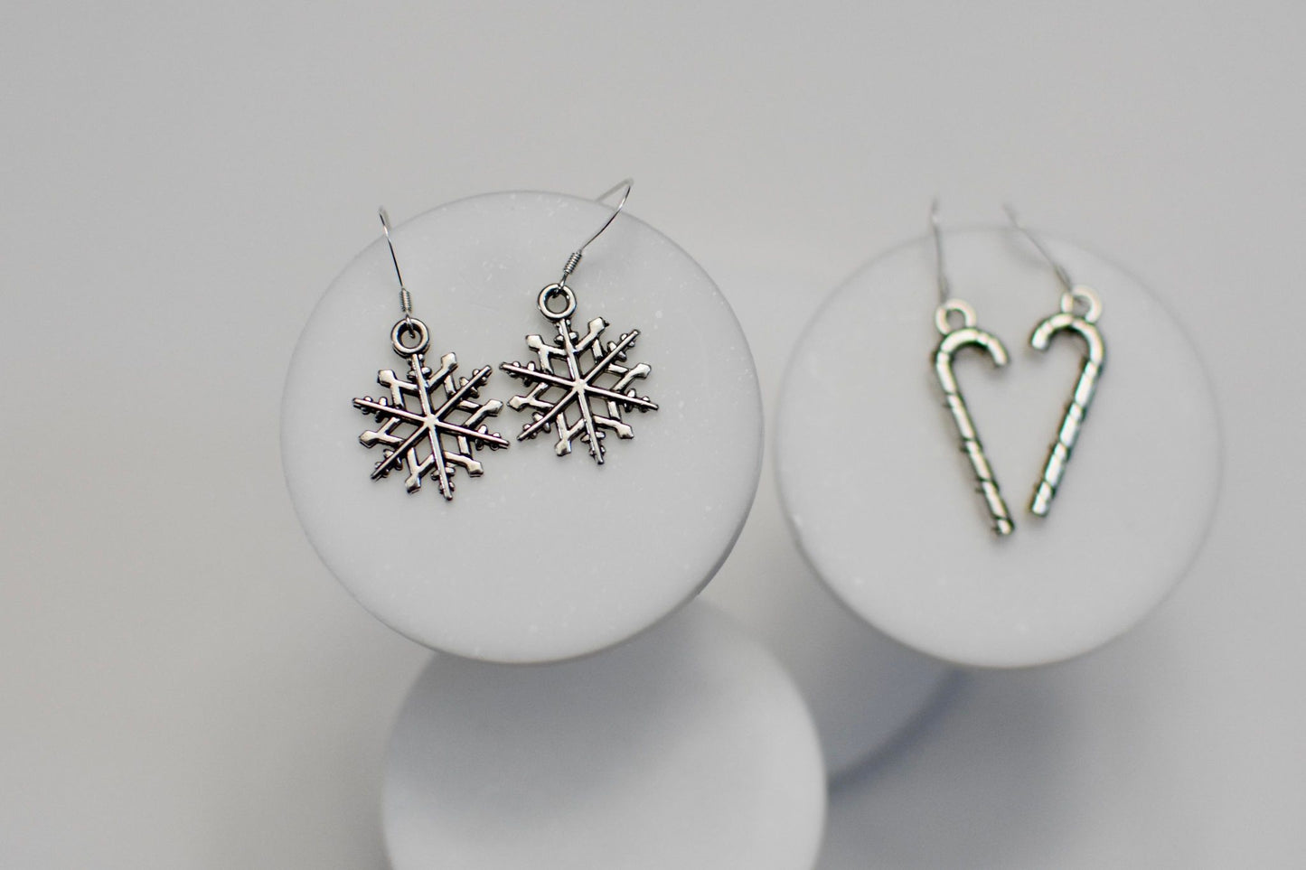 Sterling Silver Christmas Earring set | Snowflake and Candy Cane