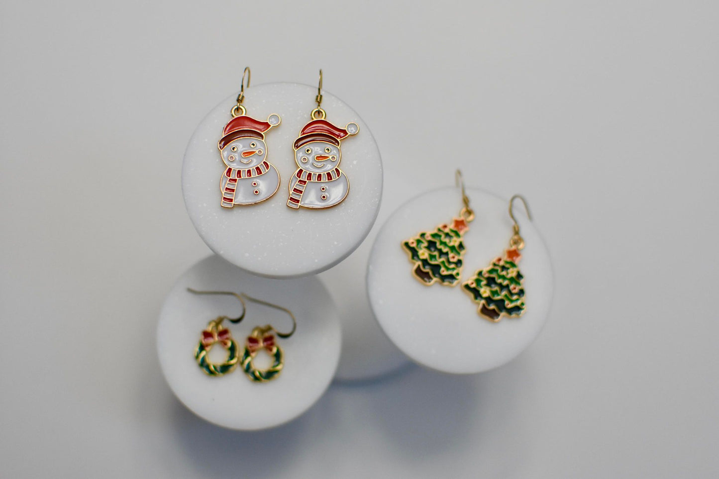 14k Gold Filled Christmas Earring Set | Tree, Snowman, Wreath