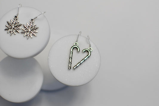 Sterling Silver Christmas Earring set | Snowflake and Candy Cane