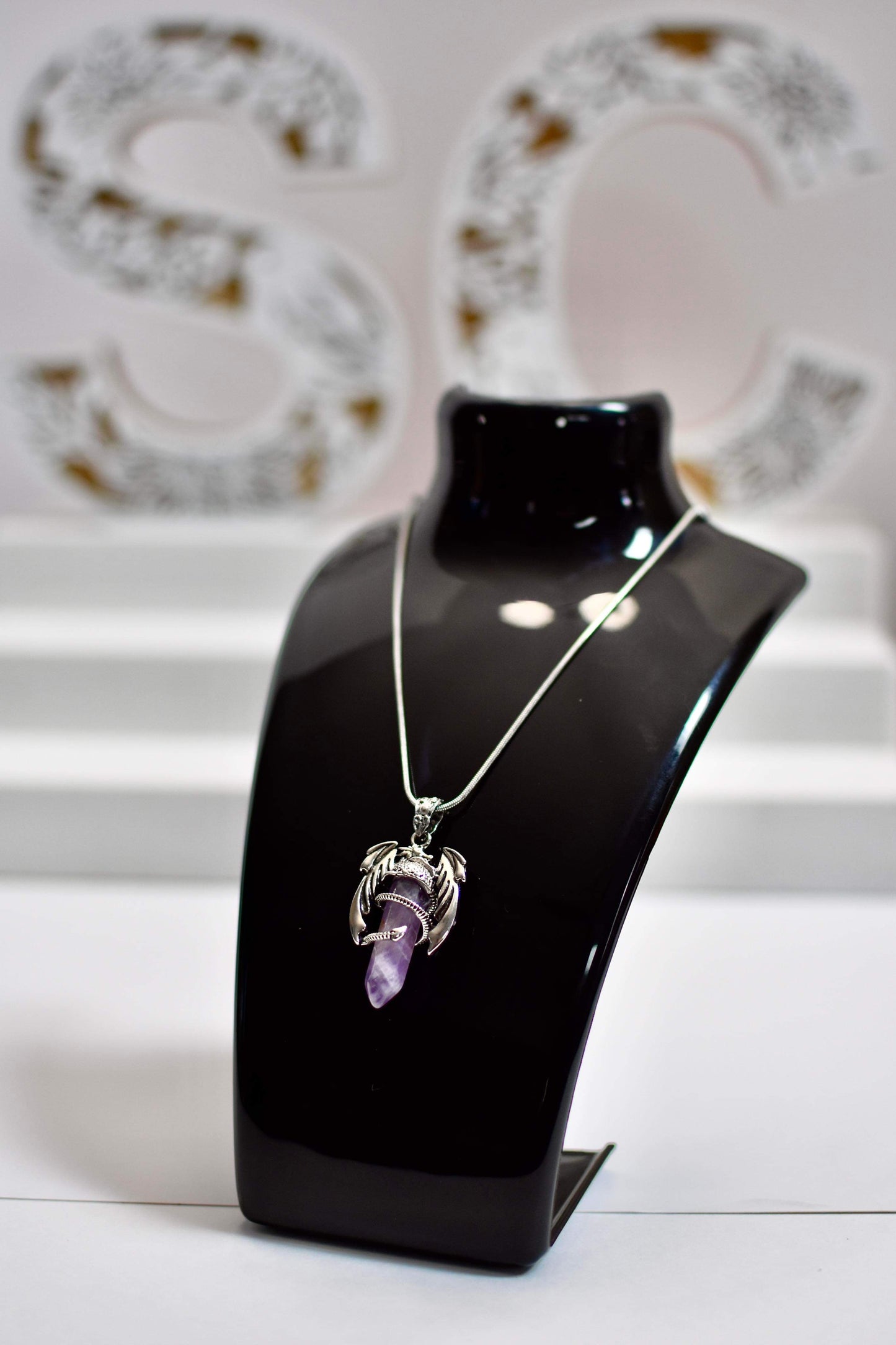 Stainless Steel Amethyst Dragon Necklace