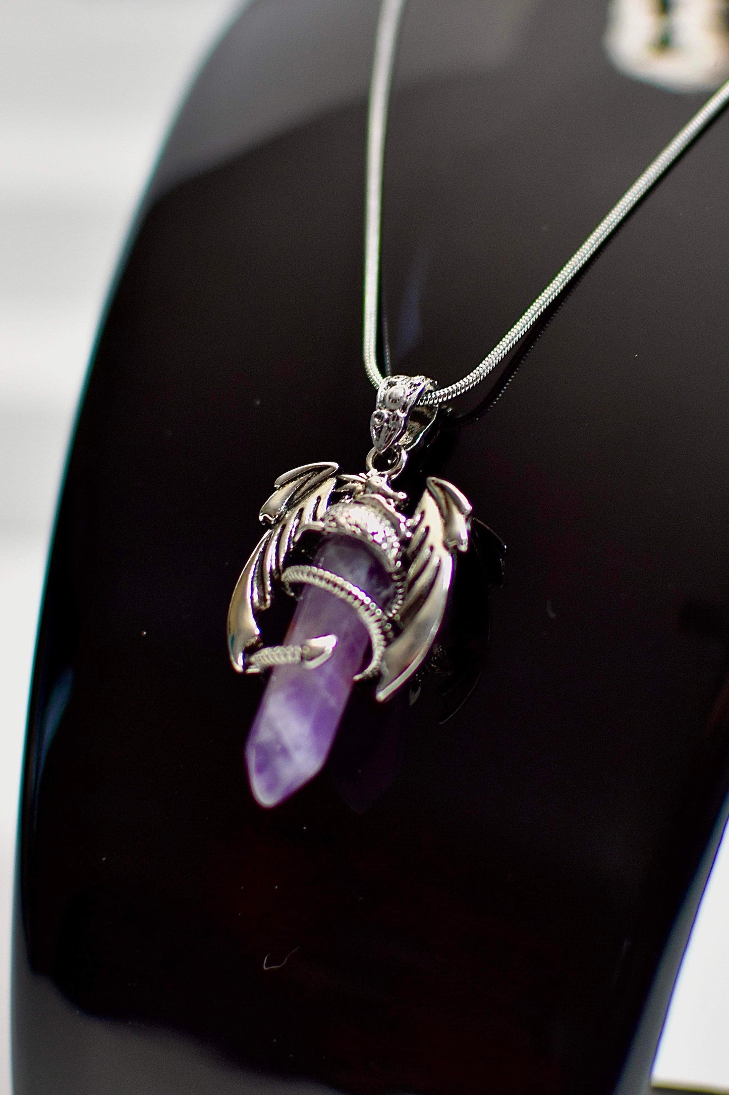 Stainless Steel Amethyst Dragon Necklace